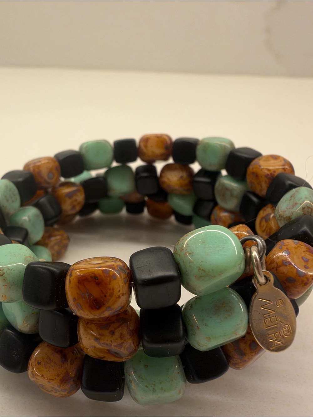 Mei Fa Multi Strand Beaded Bracelet Turquoise Black Brown Boho Southwestern - Picture 3 of 5